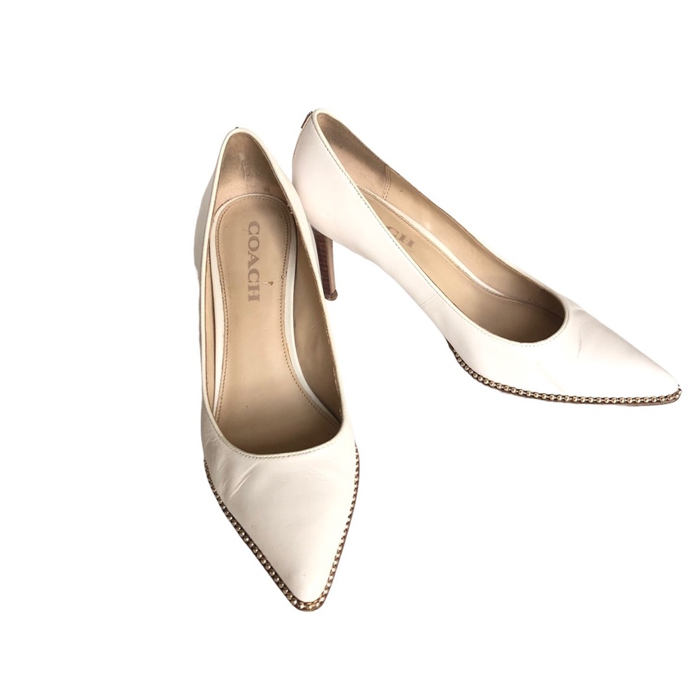 Coach White Waverly Bead-Trim Leather Pumps Heels Women’s Size 8